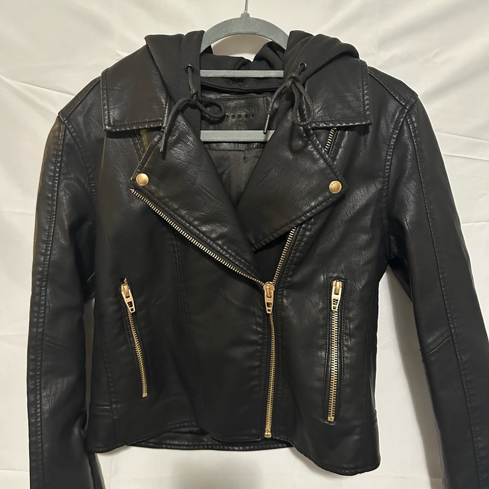Black Leather Jacket with Gold Accents size M